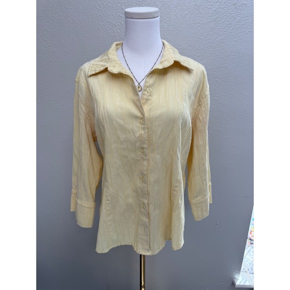 Christopher & Banks Tops - Christopher & Banks Textured Crinkle Button Up Blouse Yellow Size Large